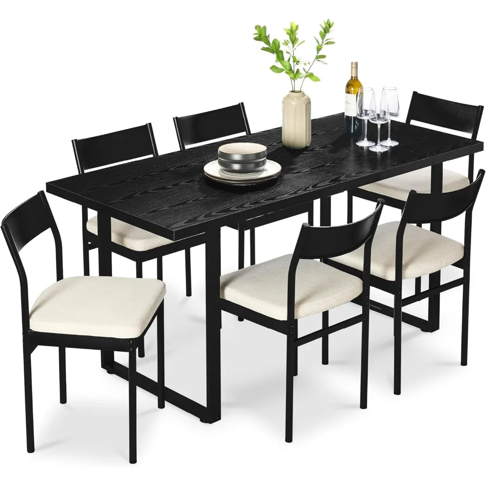 Best Choice Products 7-Piece Modern Dining Room Set, Kitchen Table Set, Dining Table w/ 6 Chairs, Upholstered Cushions, Solid Me