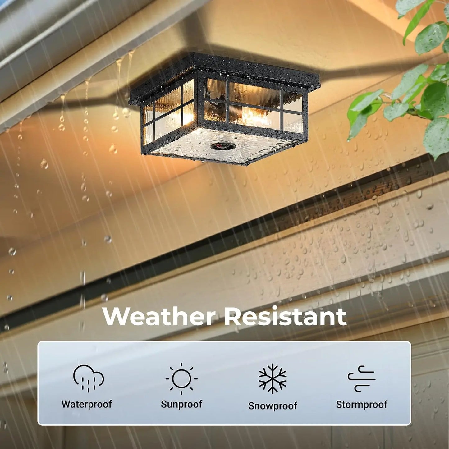 Outdoor Motion Sensor Ceiling Light with Remote, 2-Light Black Outdoor Flush Mount Light with Adjust Sensitivity, 4 Modes Front