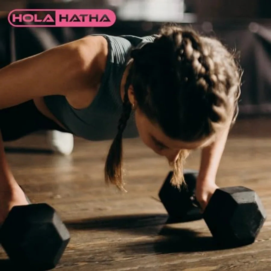 HolaHatha Hexagonal Rubber Dumbbell Weights Set with Rack for Home Gym 100 Lbs Total Capacity Black Portable Adjustable Dumbbel