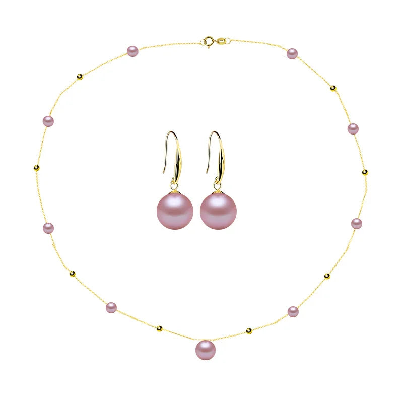 NYMPH 18K Gold Pearl Jewelry Set Natural Freshwater Pearl Necklace Pure AU750 Earrings for Women Wedding Gift t424