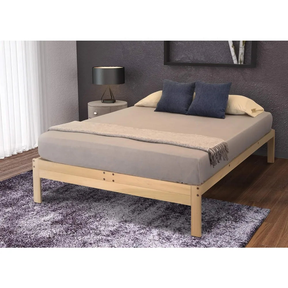 Queen-Size KD Frames Nomad Platform Bed - Unfinished Wood - Minimalist Swedish Style - Natural Wood - Simple Assembly