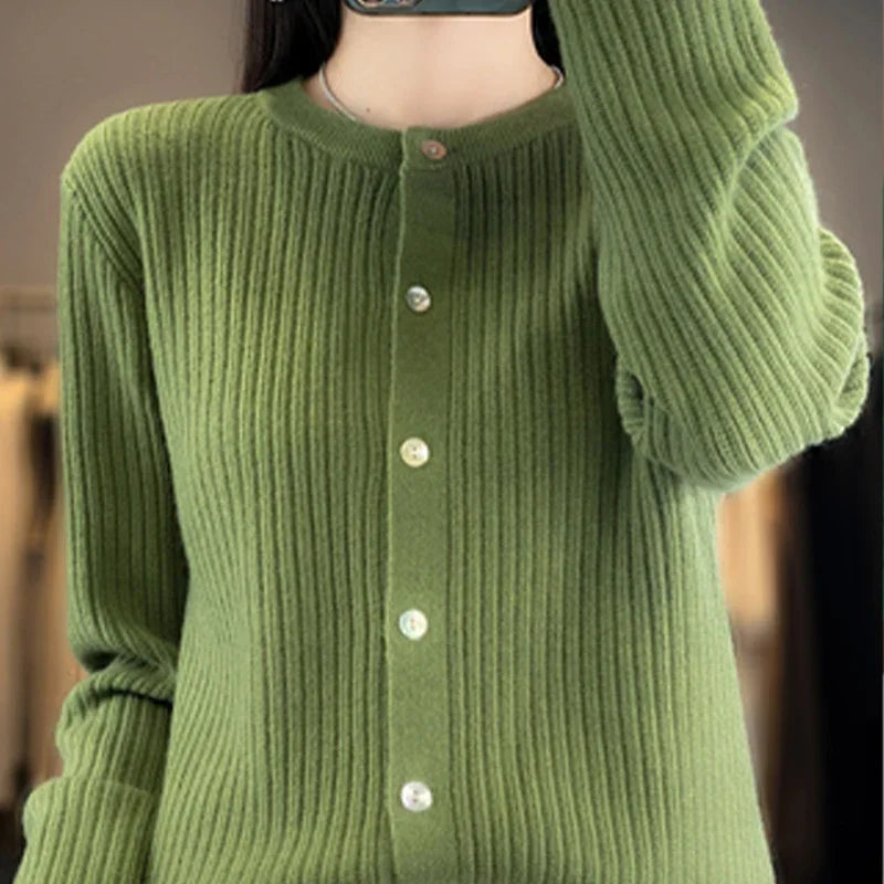 Autumn/Winter Knitted Cardigan Women's Casual Button-Up Long Sleeve Sweater Fashion Cardigan Simple Sweater-DR-2615