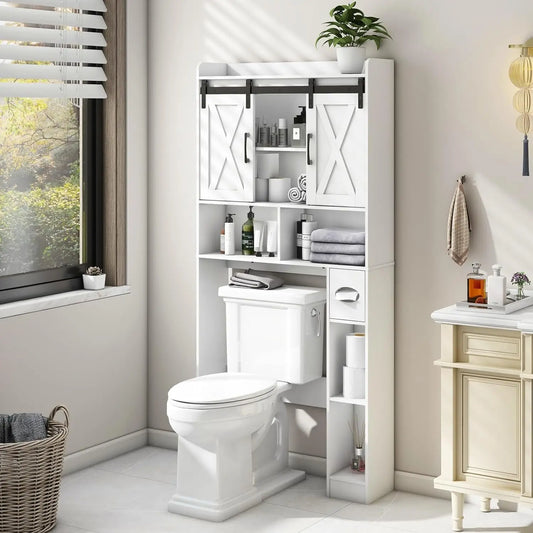 Over The Toilet Storage Cabinet Iron Sliding Door Toilet Storage Rack Home Space Save Toilet Rack for Restroom Bathroom Laundry