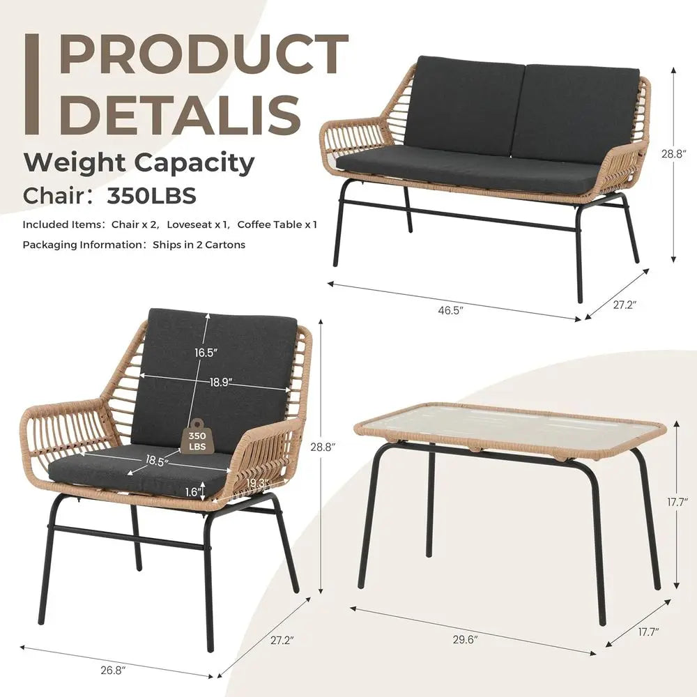 Weather-Resistant 4-Piece Rattan Patio Set with Cushions and Coffee Table for Outdoor Conversations