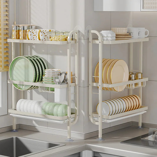 Kitchen Three Tier Dish Drainer Multifunctional Dinnerware Knives Chopsticks Cups Storage Rack Household Countertops Organizer