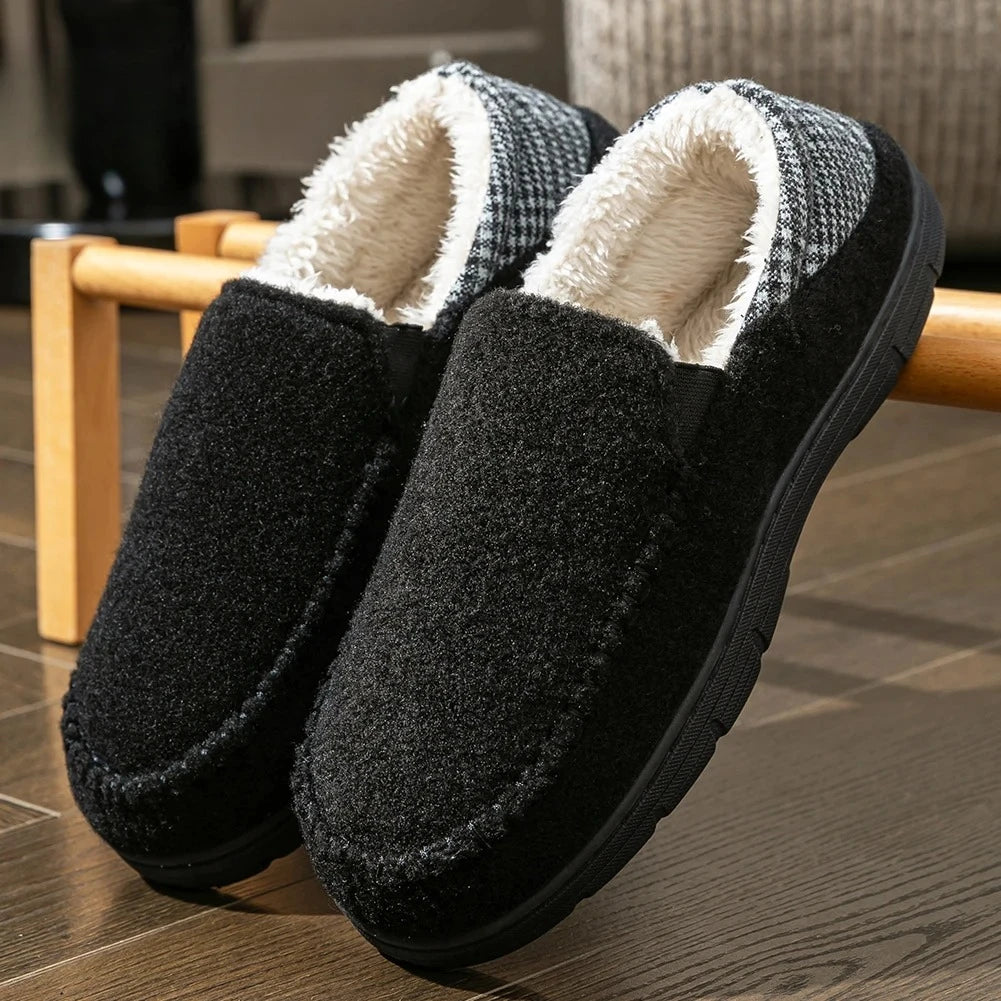 Winter Slippers for men Mark Line Sole Comfortable Felt Warm Non Slip Soft Memory Foam Cushion House Shoes