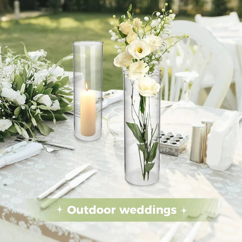 Large Clear Glass Cylinder Vases, Set of 16, 12 Inch Tall for Elegant Centerpieces and Floating Candles