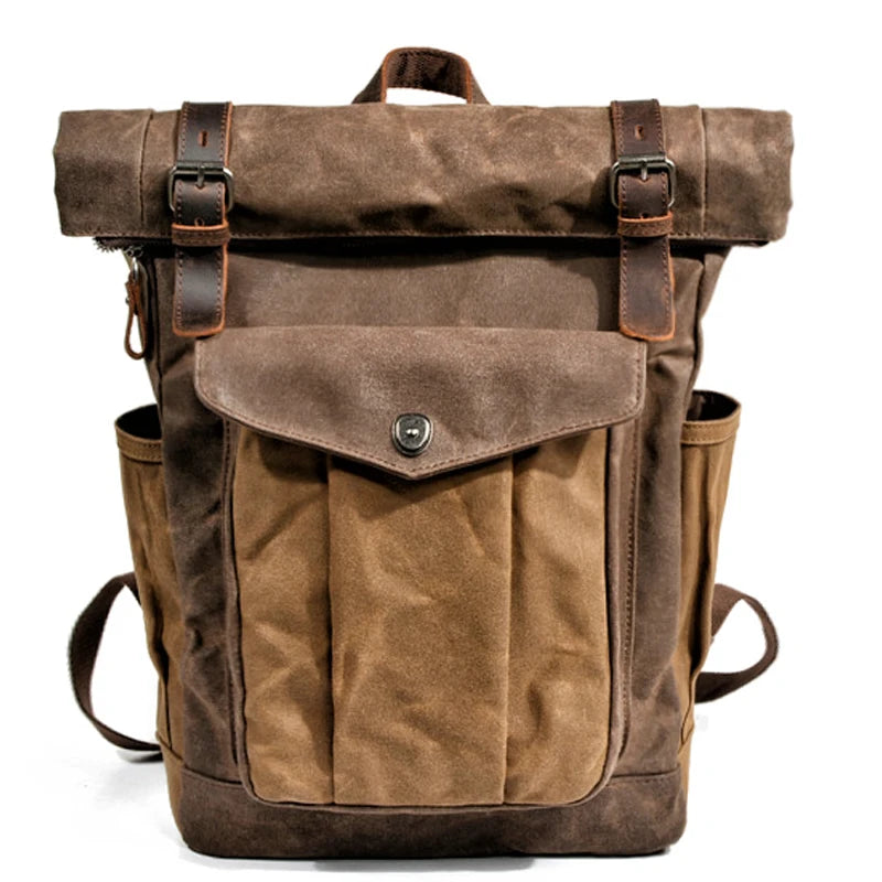 Luxury Vintage Canvas Backpacks for Men Oil Wax Canvas Leather Travel Backpack Large Waterproof Daypacks Retro Bagpack