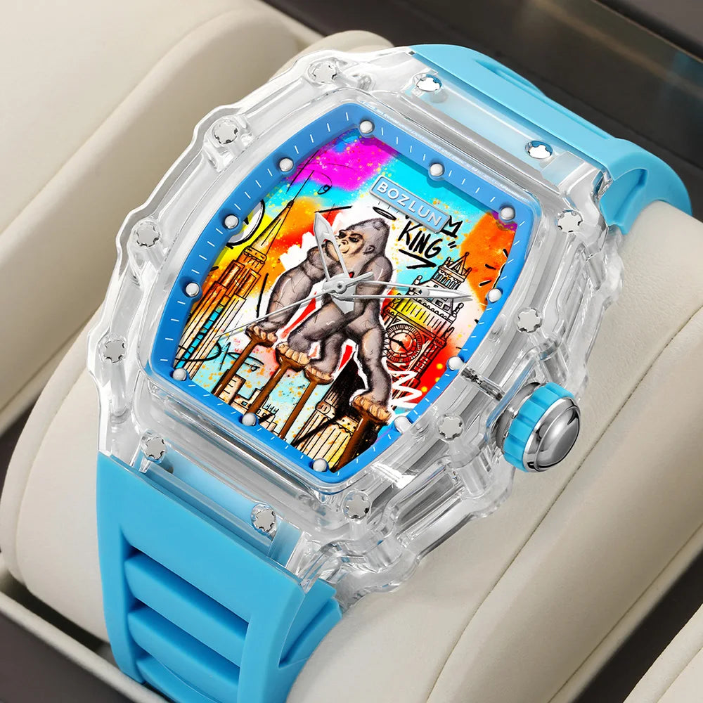 BOZLUN Fashion Creative Movement Mechanical Watch Personalized Comic Octopus Watches  Casual Sports Wristwatches For Mens Women