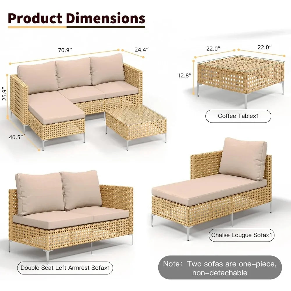 7-Piece Outdoor Conversation Set Rattan Sofa Patio Furniture with Wicker And Cushions for Garden Backyard