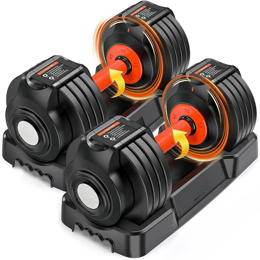 Adjustable Dumbbells Set, 25lbs/55lbs Dumbbell with Anti-Slip Handle, Quick Adjust 5-in-1 Weights Set
