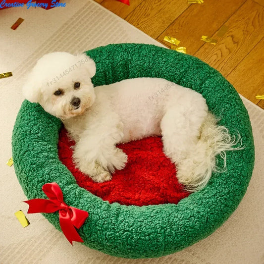 Christmas Cat Nest Thickened Pet Puppy Mats for Christmas Christmas Eve Cat Dog Socks Nest  Pet Furniture Semi Closed Cat House