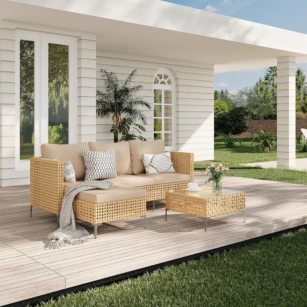 7-Piece Outdoor Conversation Set Rattan Sofa Patio Furniture with Wicker And Cushions for Garden Backyard