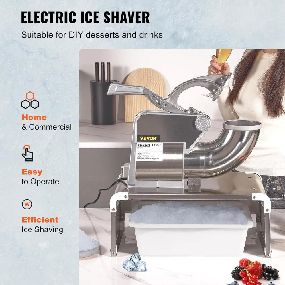 Ice Crushers Machine, 661lbs Per Hour Electric Snow Cone Maker with 4 Blades, Stainless Steel Shaved Ice Machine with Cove