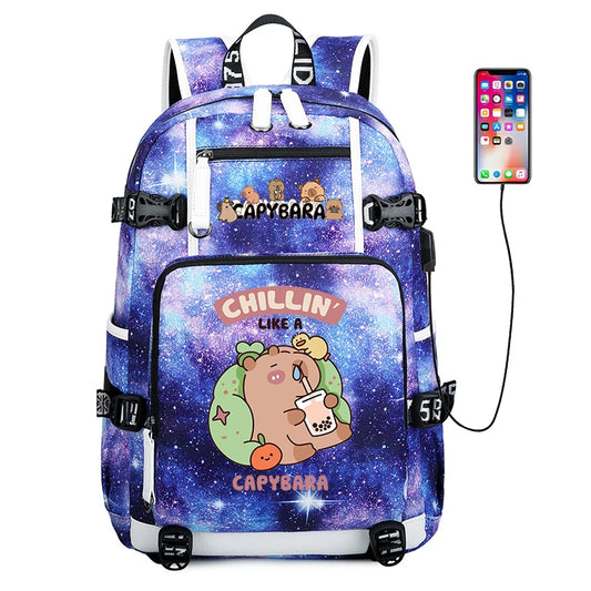 15.6 Inch Student Backpacks Japanese Large-capacity Backpack Girl Boys Simple Versatile Backpack Capibara Anime Usb School Bags