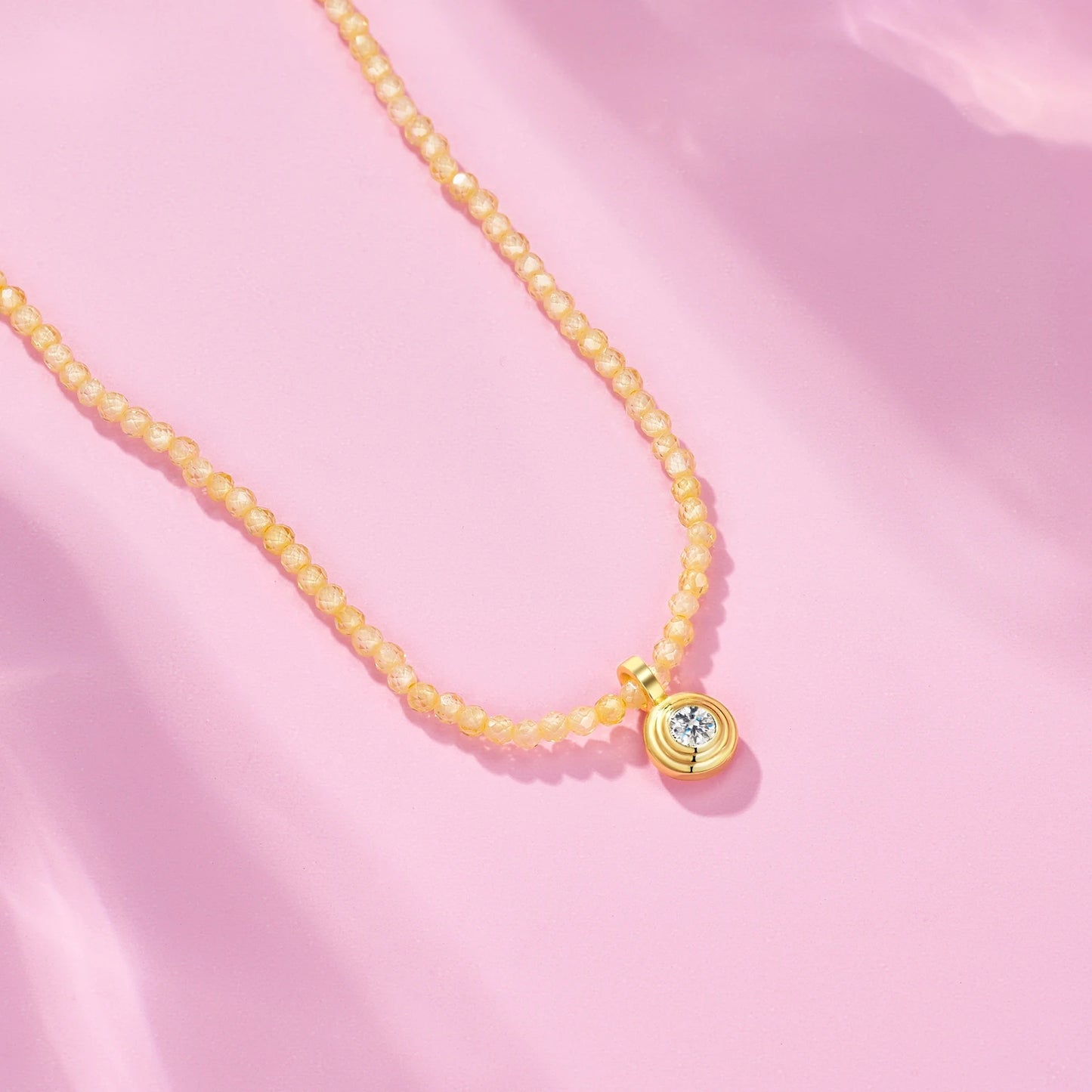 JIUZUAN Moissanite Pendant Necklace S925 Silver Plated 18K Gold Yellow Beaded Chain Polished for Wedding Daily Wear Necklace