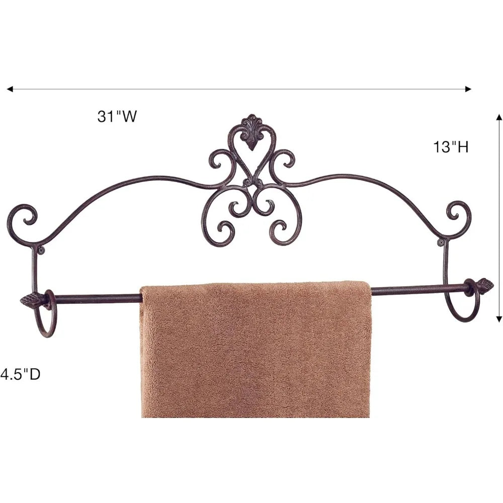 30 Inch Wide Metal Scroll Towel Rack in Tuscan Slate Finish for Bathroom and En Suite Spaces