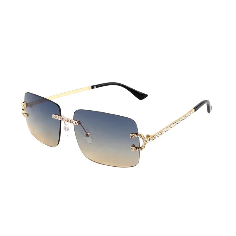 Fashion Rimless Square Sunglasses Vintage Diamond Brand Design Cut Lens Sun Glasses Men Women Metal Frame Luxury UV400 Eyewear