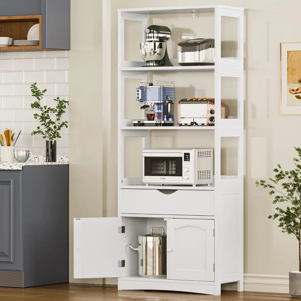 Kitchen Pantry Storage Cabinets Freestanding Tall Bathroom Cabinet with Shelves and Drawer 64''H Sideboard Microwave Spac