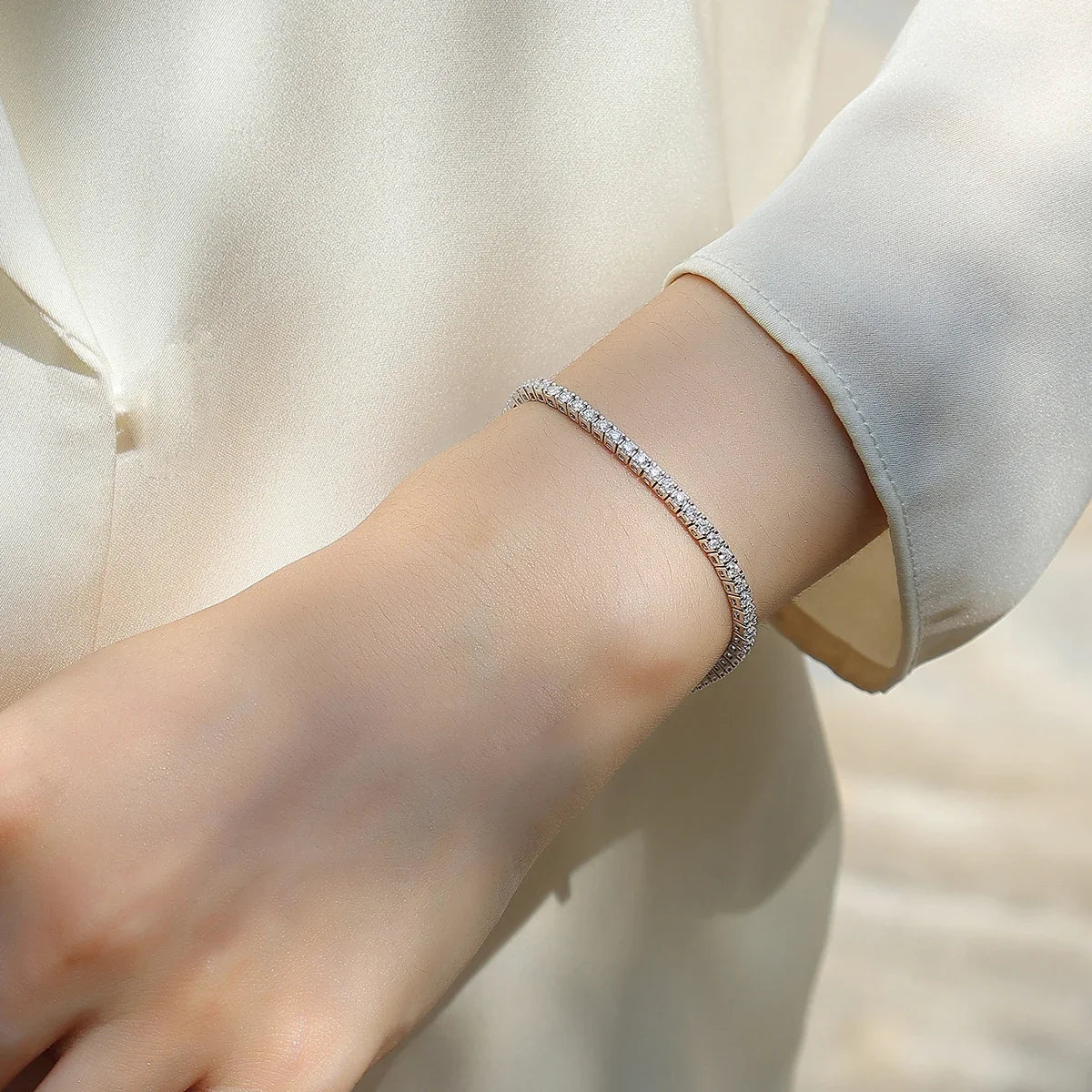 JIUZUAN Moissanite Tennis Bracelet 925 Sterling Silver 18K Gold Plated, Size Optional, Gift for Women, Comes with GRA Certificat