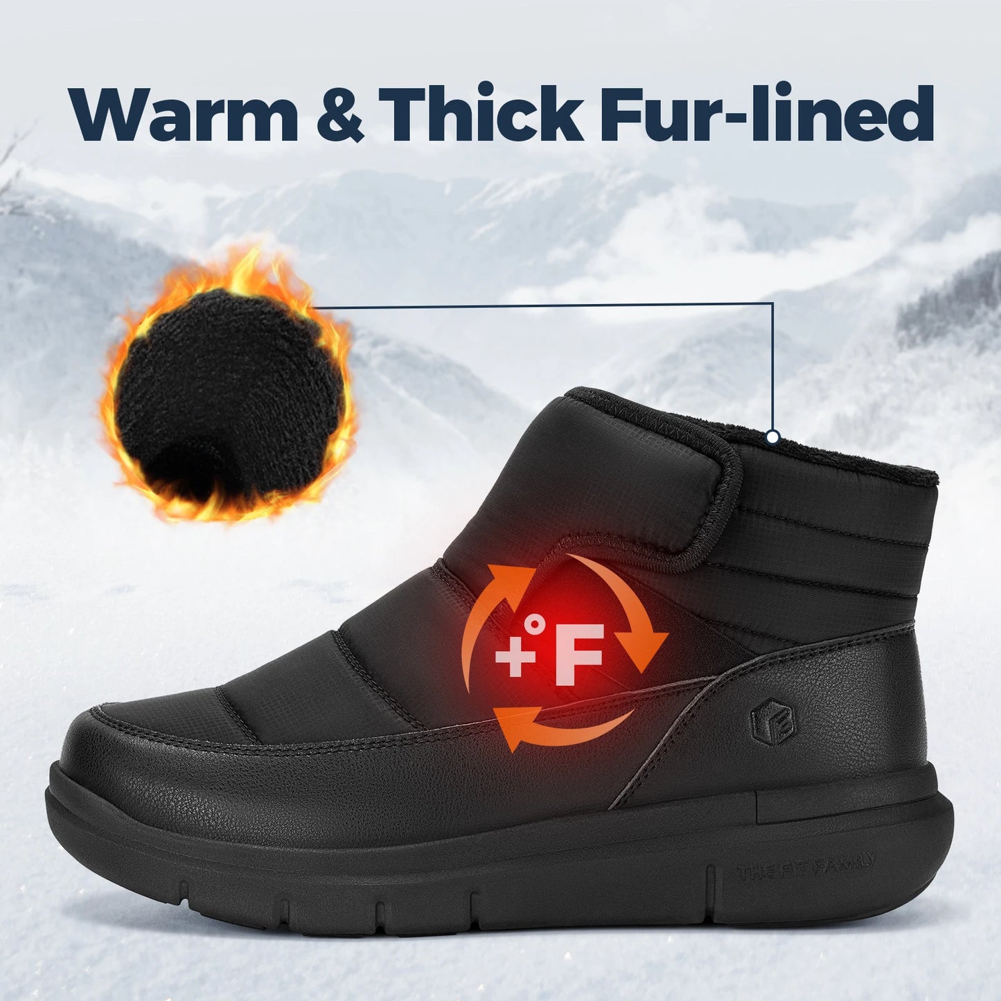 Fittington Men's Winter Boots Wide Width  Snow Boots For Men Lightweight Warm Fur Lined Ankle Boots Slip On Snow Botas Mujer