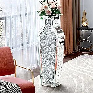 Large Crystal Vase with Crushed Diamond Effect for Living Room Decor and Big Glass Vase Accents