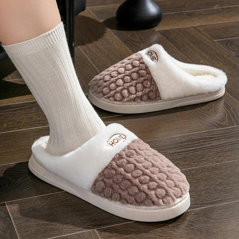Winter Men's Home Slippers Warm Shoes Non-slip Indoor Outdoor Thick Bottom Plush Slippers For Women Casual Home Cotton Shoes