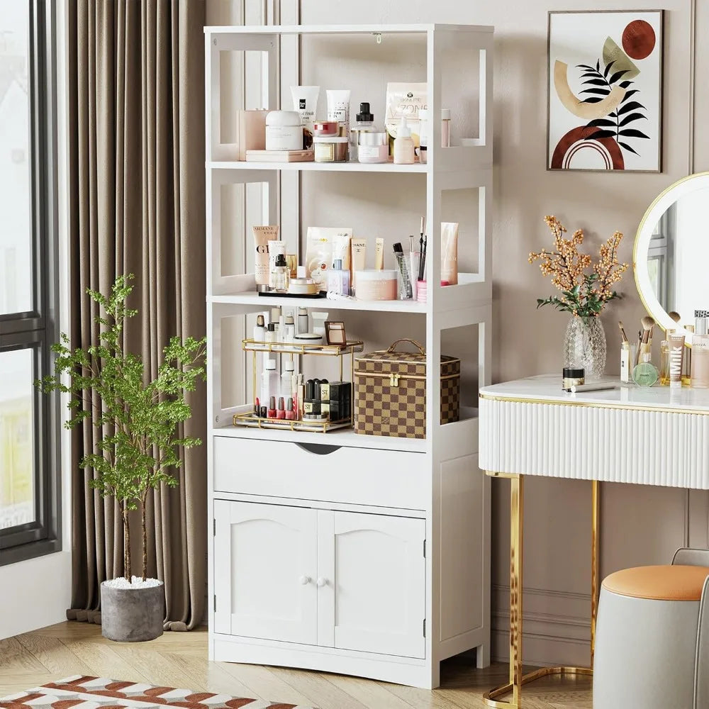 Kitchen Pantry Storage Cabinets Freestanding Tall Bathroom Cabinet with Shelves and Drawer 64''H Sideboard Microwave Spac