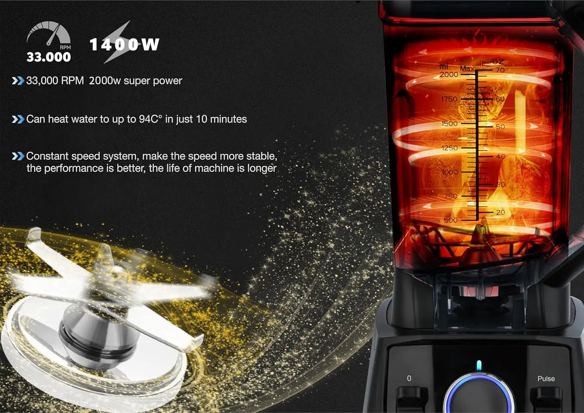 Blender, 70 Oz Tritan Jar 2000 Watts 3 Functions for Smoothies, with Autonomous Clean, Stainless Steel Blade &Wave Action System