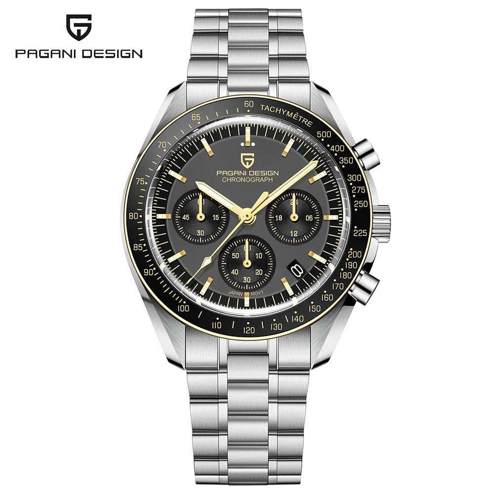 PAGANI DESIGN New Luxury Moon Quartz Watches For Men Stainless steel Luminous waterproof Sports Chronograph Man 2025 Retro Watch