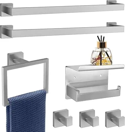 Stainless Steel 7-Piece Bathroom Hardware Set with Brushed Nickel Towel Bar and Rack, 23-Inch Towel Bars for Modern Bath Decor