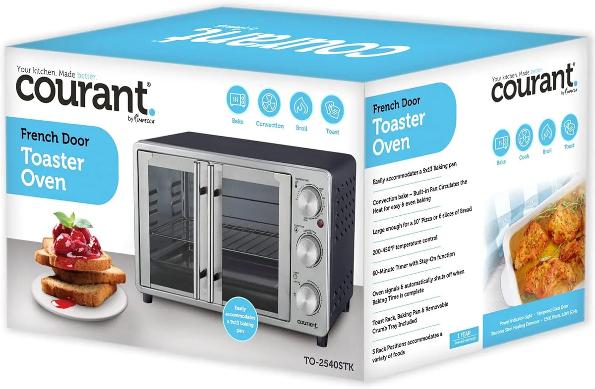 French Door Convection Toaster Oven & Broiler, Bake Broil Toast Oven, Fits 9x13’’ Aluminum Baking Pan, 6-Slices, 10’’ Pi