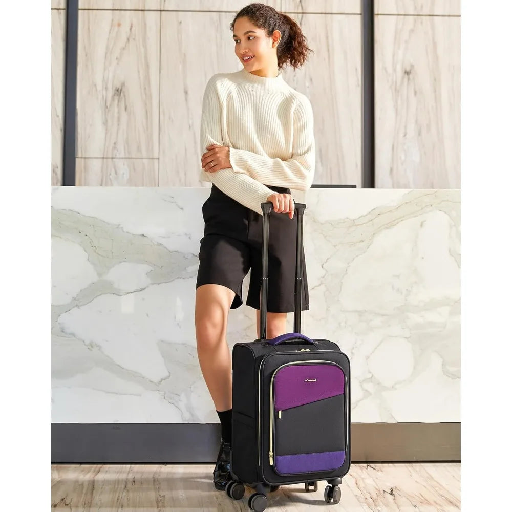 Airline Approved 20 Inch Softside Rolling Suitcase Set, 22x14x9 Inches, Carry-On Luggage with Wheels for Travel