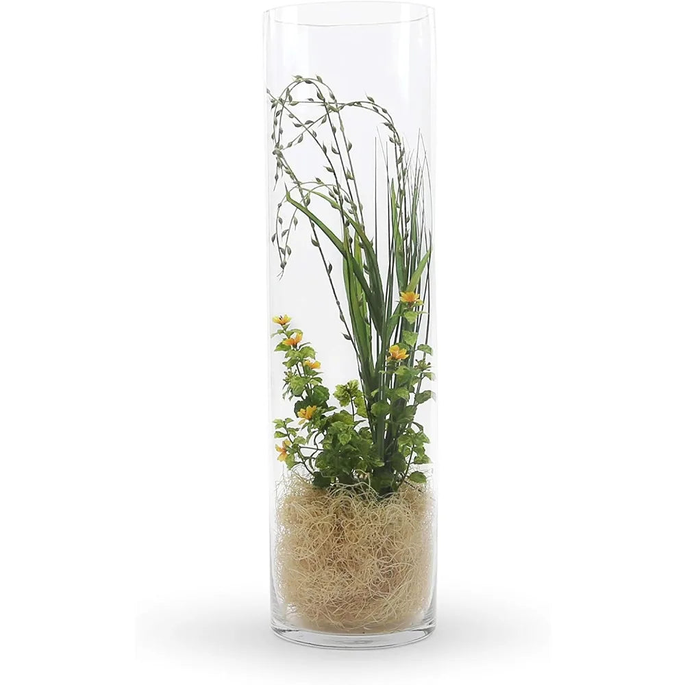 Clear Tall Cylinder Glass Vase Bulk, Open Width 7, Height 26, Large Floral Container, Planter, Centerpieces for Wedding Parties