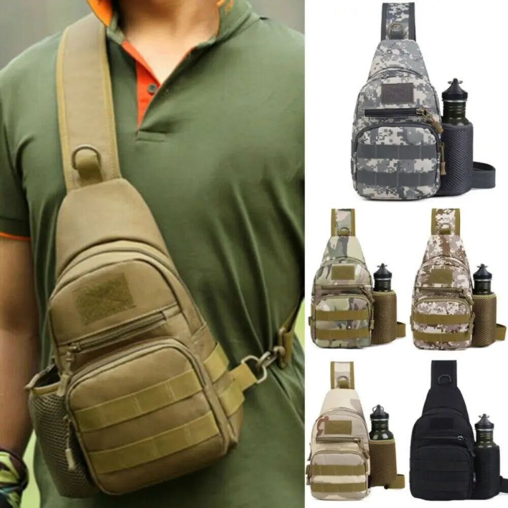 Men‘’s Backpack Molle Tactical Sling Chest Bag Travel Crossbody Bag Pack Messenger Sling Shoulder Bag Water Bottle Holder Bag