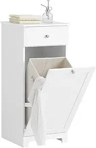 Narrow Space-Saving Tilt-Out Laundry Hamper Cabinet with Pull-Out Bathroom Storage, Shelf & Drawer for Compact Living