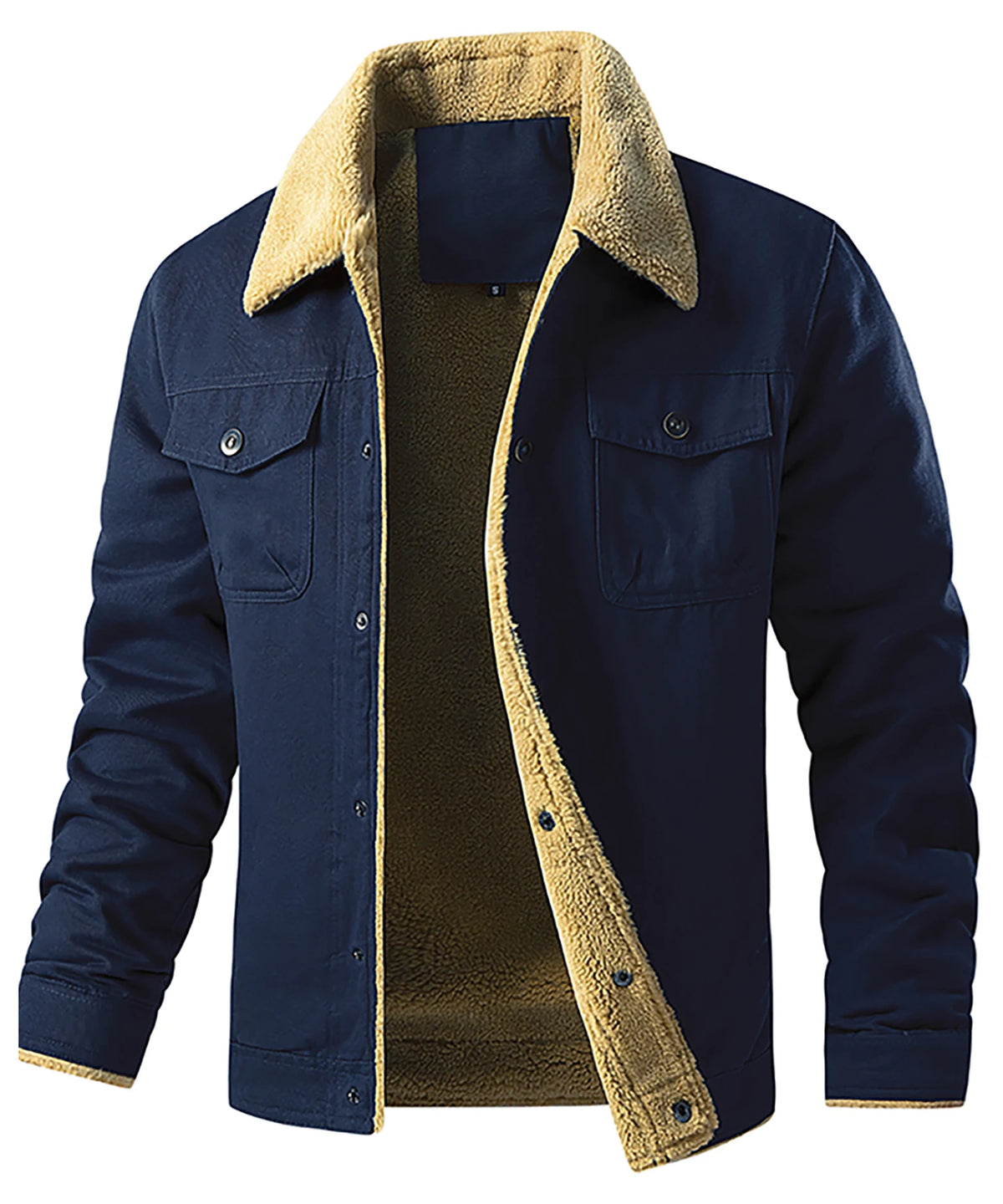 Men's Jackets Winter Faux Shearling Lined Windproof Warm Coat Black Buttoned Parka Pockets Comfortable Casual Tops US Size