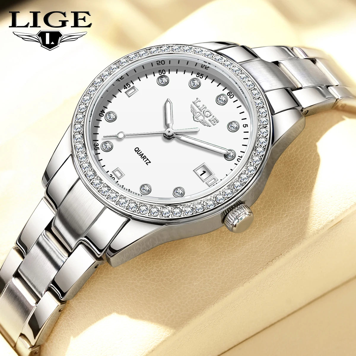LIGE Fashion Luxury Quartz Watches for Woman Classic Elegant Casual Auto Date Ladies Gifts Diamond Waterproof Women Wristwatches