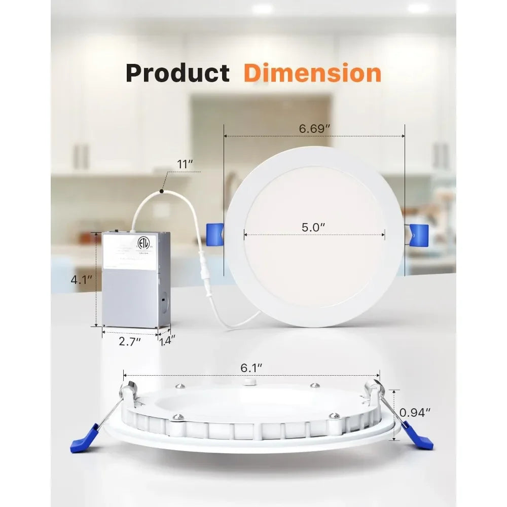 24-Pack 6" Ultra-Slim LED Recessed Ceiling Light with Junction Box, 3000K Warm White Light, 12W 110W Eqv, Dimmable