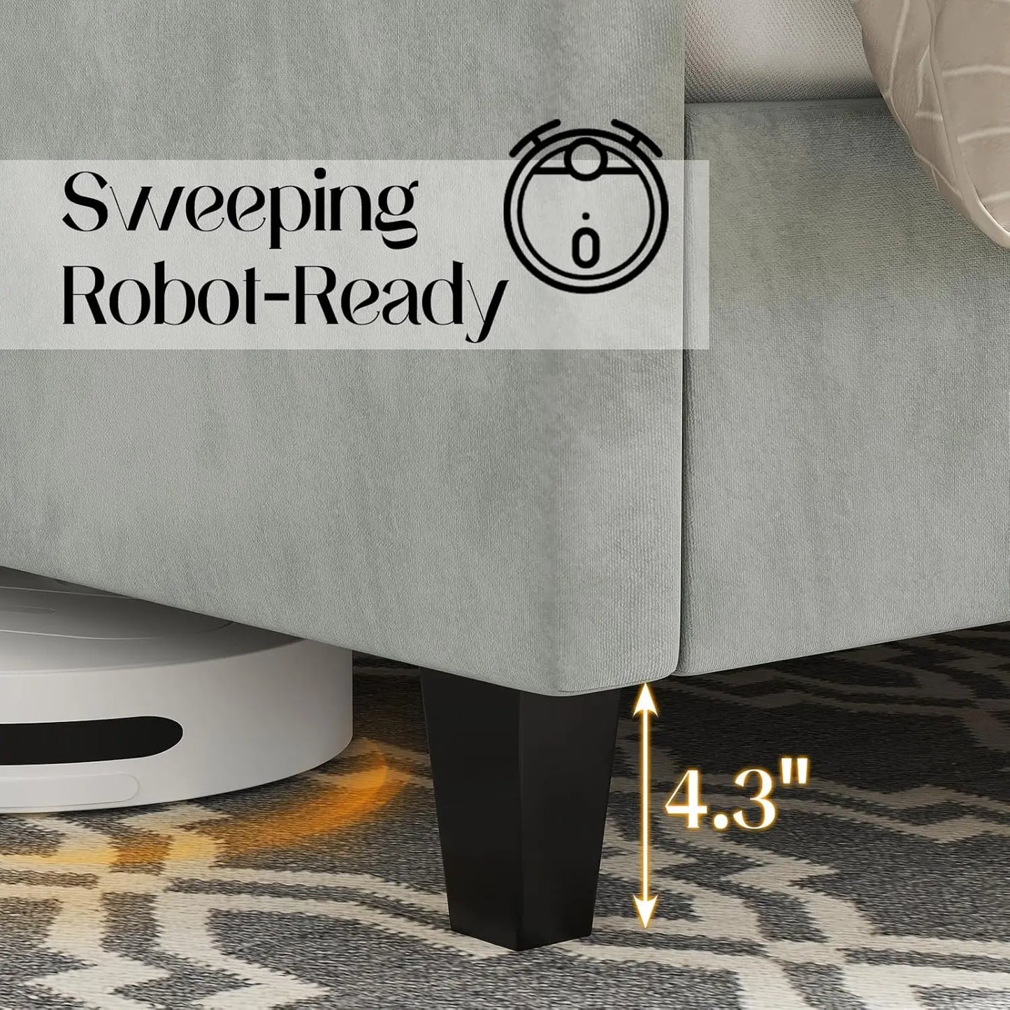 Queen Size Platform Bed Frame Velvet Upholstered Bed with Nailhead Trim Wingback Headboard 51.6" Tall,Button Tufted, Light Grey