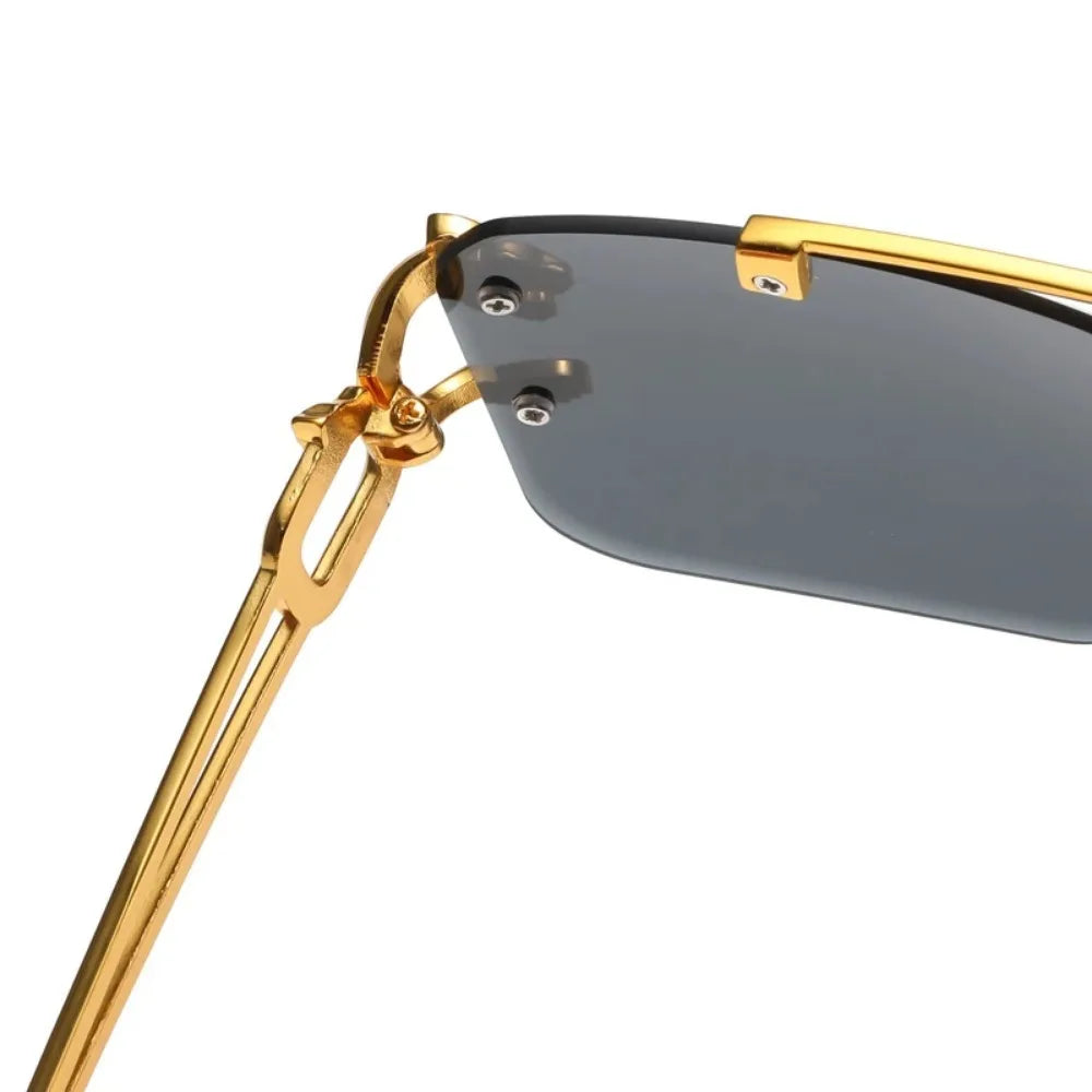 Fashionable frameless square double bridge sunglasses, retro men's and women's sunglasses UV400