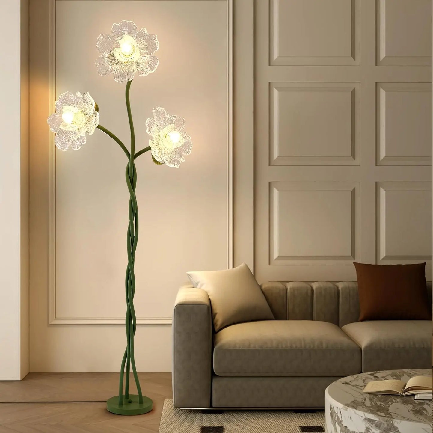 Flower Floor Lamp with Adjustable Gooseneck, 3-Color Temperature Standing Lamp for Living Room, Bedroom – Green