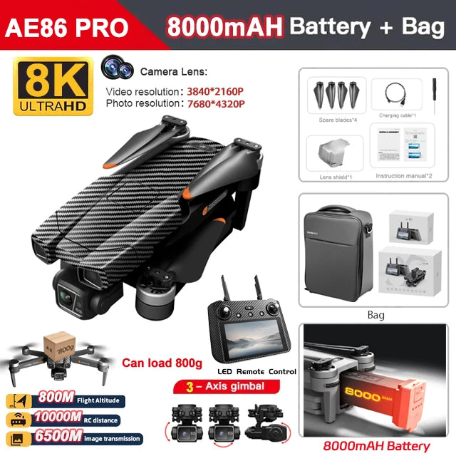 AE86 Max GPS Drone Professional 8K HD Camera 3-axis Gimbal aerial photography Obstacle Avoidance Airdrop Screen Control FPV Dron