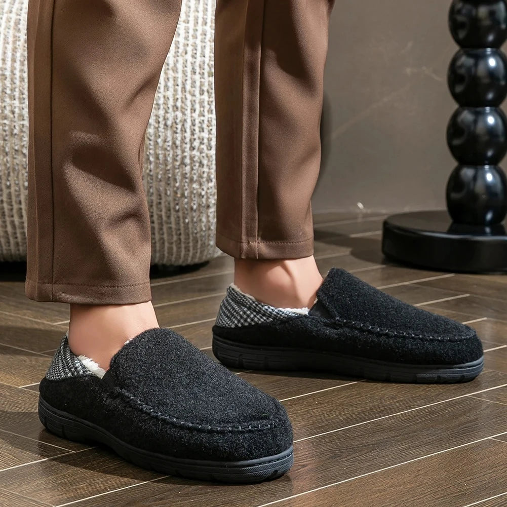 Winter Slippers for men Mark Line Sole Comfortable Felt Warm Non Slip Soft Memory Foam Cushion House Shoes