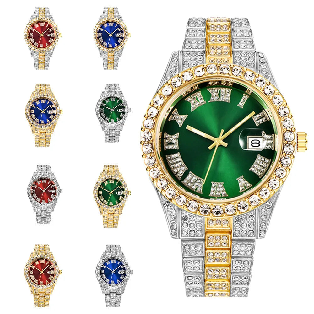 New 2025 Watch For Men Luxury Iced Out Diamond Quartz Men's Watches Calendar Hip Hop Male Clock Relogios Masculino Drop Shipping