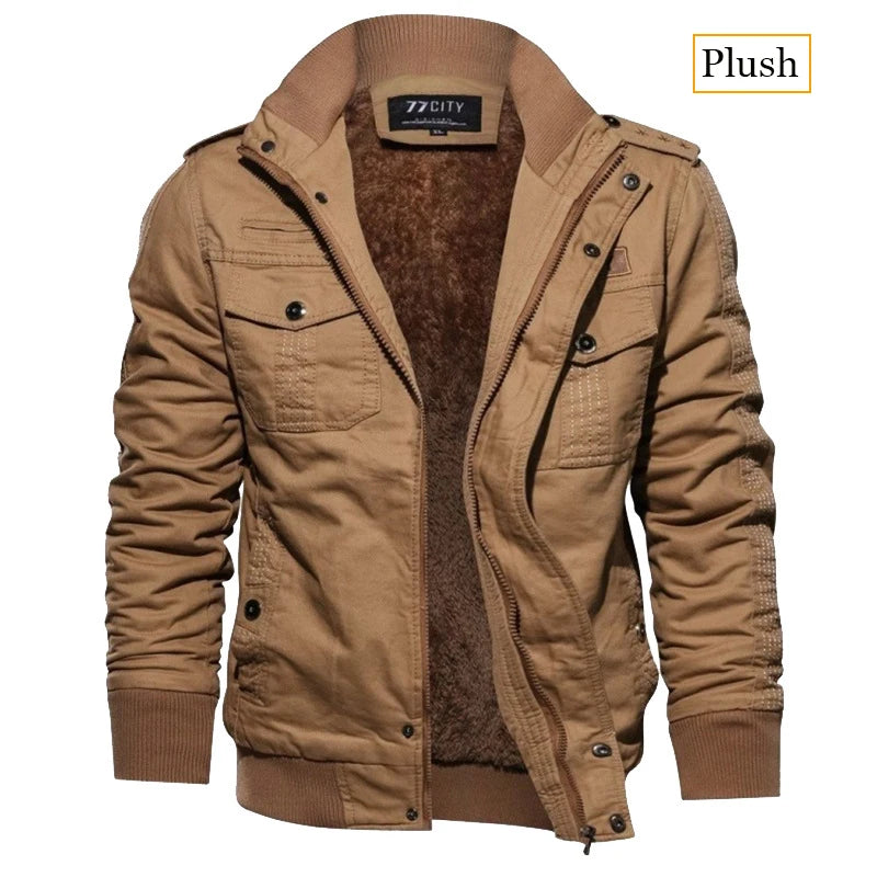 Men's Tactical Jacket Autumn Winter Fleece Tactical Jackets Men Casual Multiple Pockets Windproof Outdoor Workwear Coat