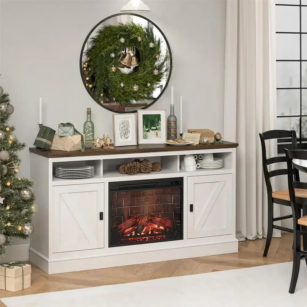 Ashton Lane TV Console Fireplace Heater Remote Control Freestanding LED Electric Oak Walnut 65" TVs 400sqft Organizing Gaming