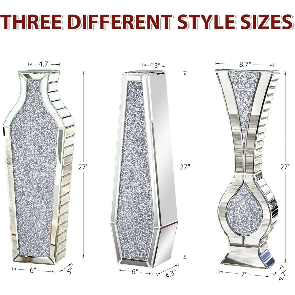 Large Crystal Vase with Crushed Diamond Effect for Living Room Decor and Big Glass Vase Accents