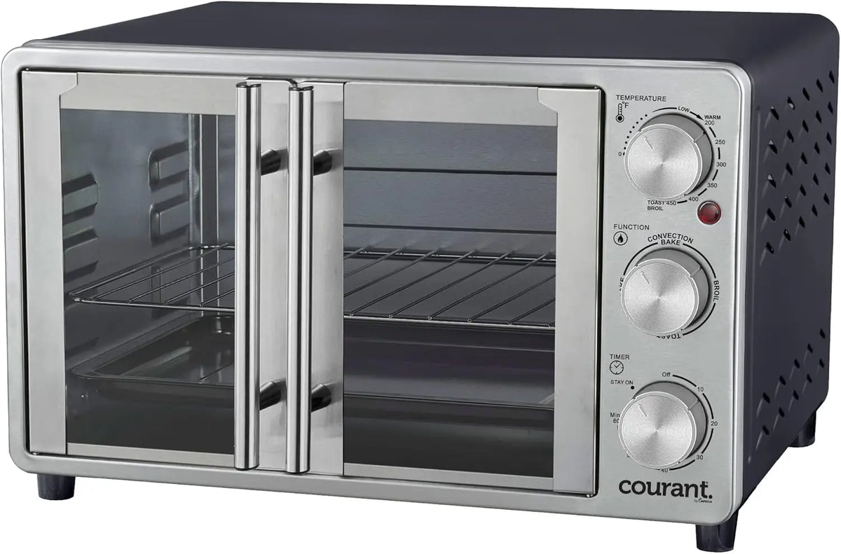 French Door Convection Toaster Oven & Broiler, Bake Broil Toast Oven, Fits 9x13’’ Aluminum Baking Pan, 6-Slices, 10’’ Pi