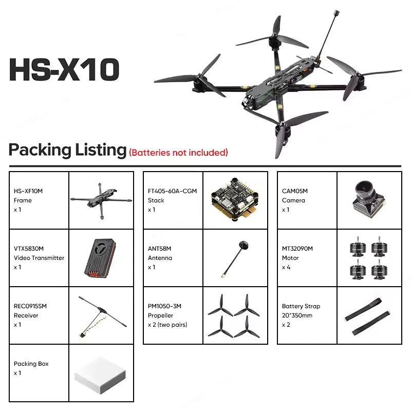 HS Airforce HS-X10M 10 Inch FPV Drone Racing 165KM/h 30min Distance Rated Load 3.5KG Quadcopter Camera Drones Max Takeoff 6KG